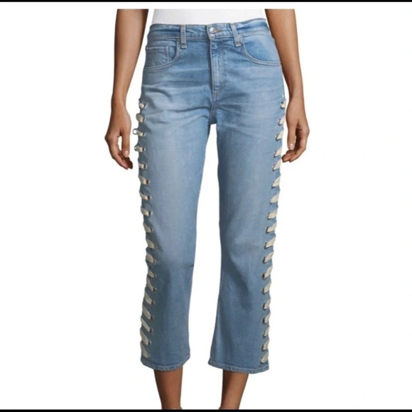 Veronica Beard Ines Lace-up Ankle & Cropped High Rise Jeans Size 24 - Picture 2 of 4